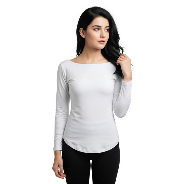 White Full Sleeve WiDE NECK SHIRT