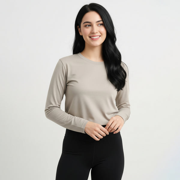 Skin Color Full Sleeve Crop Top Shirt