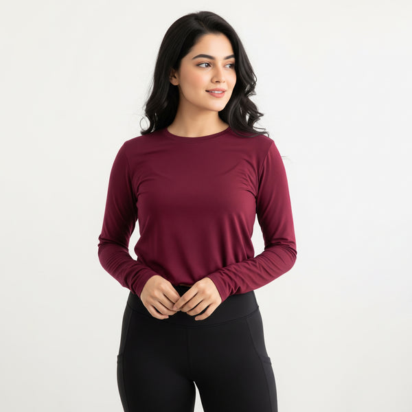Maroon Full Sleeve Crop Top Shirt