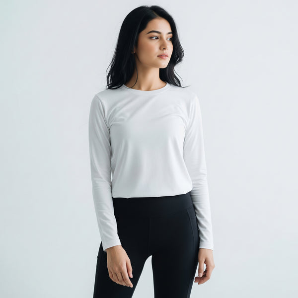 White Full Sleeve Crop Top Shirt